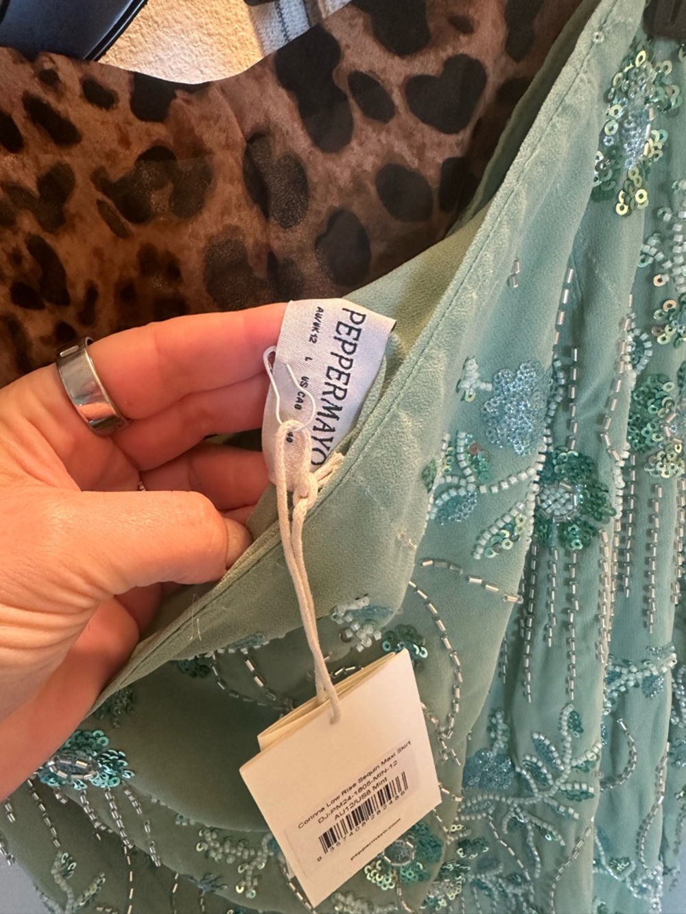 Peppermayo Corinne Low Rise Sequin Maxi Skirt - Mint - Picture 7 of 9